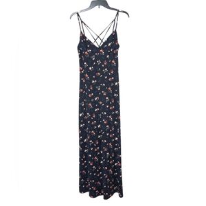 Nine Britton Navy Blue Ditsy Floral Strappy Babydoll V-Neckline Maxi Dress M